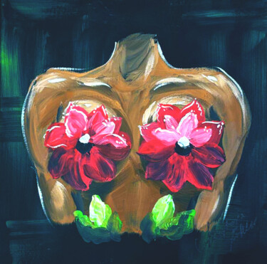 Botanica Femina: Dual Blossoms (2025) Acrylic 绘画 标题为“Botanica Femina: Du…” 由Anastasia Kokler, 原创艺术品, 丙烯 安装在木质担架架上