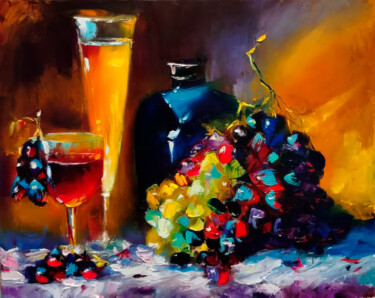 Vibrant Still Life with Glasses 绘画 标题为“Vibrant Still Life…” 由Nurgaliy Abdigaliyev, 原创艺术品, 油