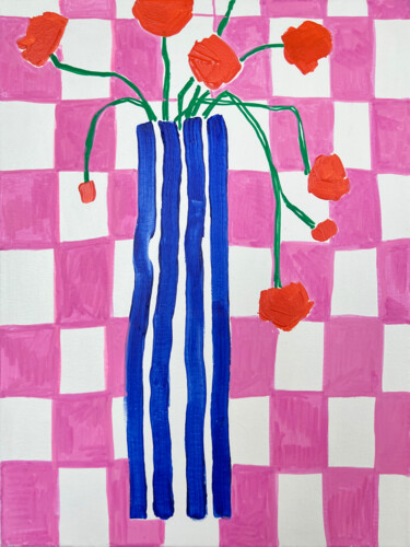 Pink Checkered Matisse Vase (2025) 绘画 标题为“Pink Checkered Mati…” 由Sasha Robinson, 原创艺术品, 丙烯