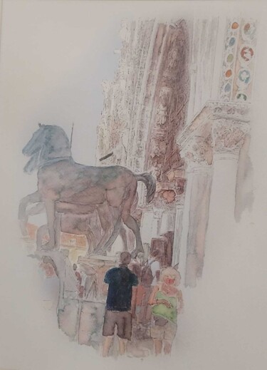 Schilderij getiteld "Detail of St Mark's…" door Mike Ferrell, Origineel Kunstwerk, Inkt Gemonteerd op Houten paneel