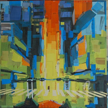 "Rouge New York" başlıklı Kolaj Jacques Lacourrege tarafından, Orijinal sanat, Kolaj Ahşap Sedye çerçevesi üzerine monte edi…
