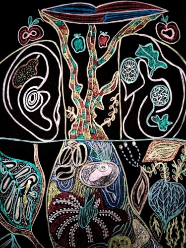 图画 标题为“Ear _Mouth Tree Ver…” 由Sophie Ong, 原创艺术品, 圆珠笔