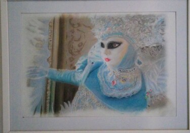 绘画 标题为“Venetian Mask 2” 由Mike Ferrell, 原创艺术品, 粉彩 安装在木板上