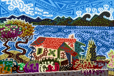 Trippy Saint-Tropez 数字艺术 标题为“Trippy Saint-Tropez” 由Blkr, 原创艺术品, 油 安装在木质担架架上