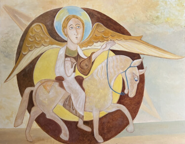 Painting titled "The Protector/ Le p…" by Olga Gayol, Original Artwork, Oil Mounted on Wood Stretcher frame