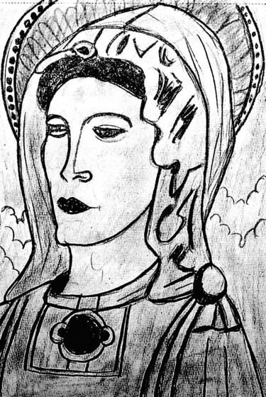 图画 标题为“La vierge” 由José Espiguinha, 原创艺术品, 铅笔