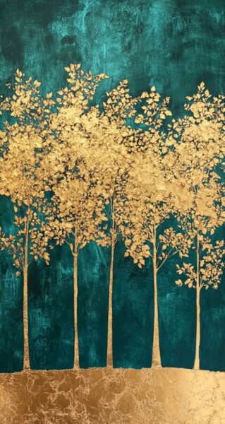 Golden trees in green light Digital Arts με τίτλο "Golden trees in gre…" από Lucy Moon, Αυθεντικά έργα τέχνης, Λάδι