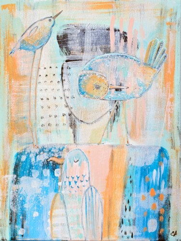 绘画 标题为“Abstract woman with…” 由Elaina Arty, 原创艺术品, 丙烯 安装在木质担架架上