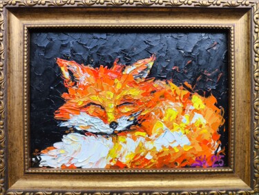 Sleeping Fox Oil Painting Animal Impasto Original Animals 绘画 标题为“Sleeping Fox Oil Pa…” 由Svetlana Sindere, 原创艺术品, 油 安装在纸板上