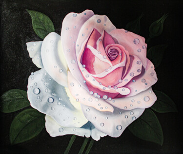 White rose 绘画 标题为“White rose” 由Iryna Bila, 原创艺术品, 油 安装在木质担架架上