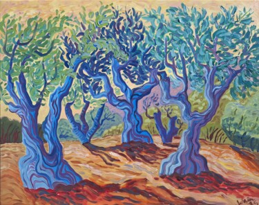 Olive Grove, Altea Painting titled "Olive Grove, Altea" by Kirsty Wain, Original Artwork, Oil Mounted on Wood Stretcher frame