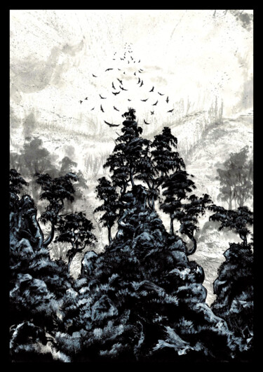 Peinture intitulée "forêt noire" par Léo Saint-Arroman, Œuvre d'art originale, Encre
