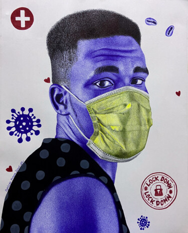 COVID19 (God save the World) 「COVID19 (God save t…」というタイトルの描画 Feranmi Oyeleyeによって, オリジナルのアートワーク, インク