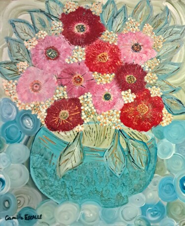 Schilderij getiteld "Fraîcheur" door Camille Escalle, Origineel Kunstwerk, Acryl Gemonteerd op Frame voor houten brancard