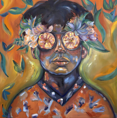 Citrus Glow 绘画 标题为“Citrus Glow” 由Artseeker Artists, 原创艺术品, 油 安装在木质担架架上