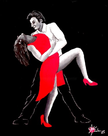 绘画 标题为“Tango noir XIX” 由Marc Parmentier, 原创艺术品, 丙烯 安装在木质担架架上