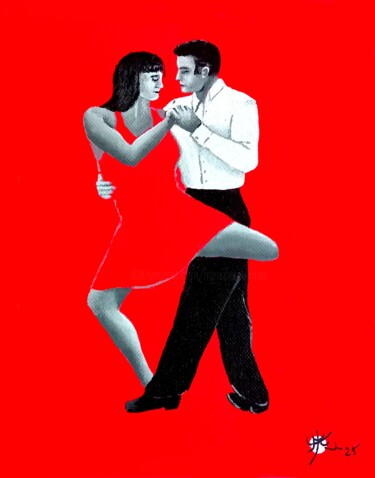 绘画 标题为“Tango rouge XXVIII” 由Marc Parmentier, 原创艺术品, 丙烯 安装在木质担架架上