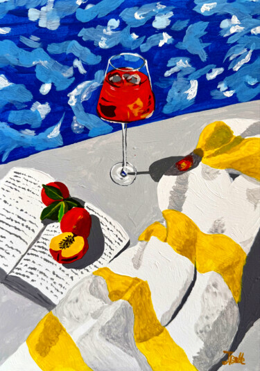 Aperitivo Moment (Dolce vita, pool, book and aperol) 绘画 标题为“Aperitivo Moment (D…” 由Jena Belle, 原创艺术品, 丙烯
