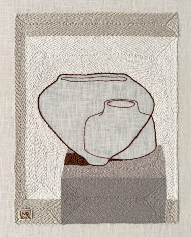 纺织艺术 标题为“Vase Composition XV…” 由Milena Paladino, 原创艺术品, 刺绣