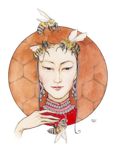 Queen Bee 绘画 标题为“Queen Bee” 由Gisele Mar, 原创艺术品, 水彩
