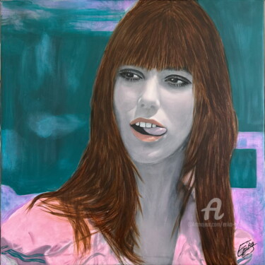 Painting titled "Jane Birkin Langue" by Erika Cool, Original Artwork, Acrylic Mounted on Wood Stretcher frame