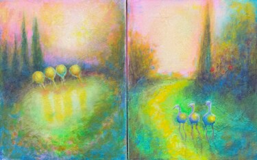 绘画 标题为“Diptych Surreal Lan…” 由Tatiana Belchenko, 原创艺术品, 丙烯 安装在木质担架架上