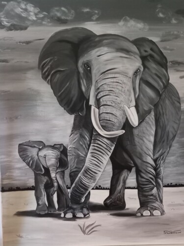 Malarstwo zatytułowany „Les Eléphants” autorstwa Patricia Vescovi, Oryginalna praca, Akryl