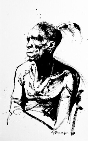 绘画 标题为“Mursi” 由Franck Lesieur, 原创艺术品, 墨 安装在木板上