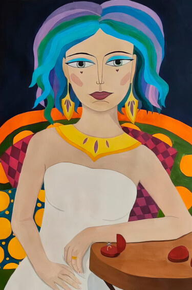 Bold Woman Against Dark Background 绘画 标题为“Bold Woman Against…” 由Yerkezhan Kamentayeva, 原创艺术品, 丙烯