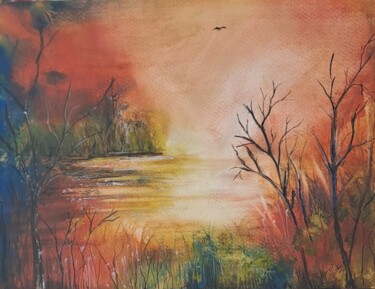 Malarstwo zatytułowany „Coucher de soleil” autorstwa Anita Altomare Moronval, Oryginalna praca, Akryl