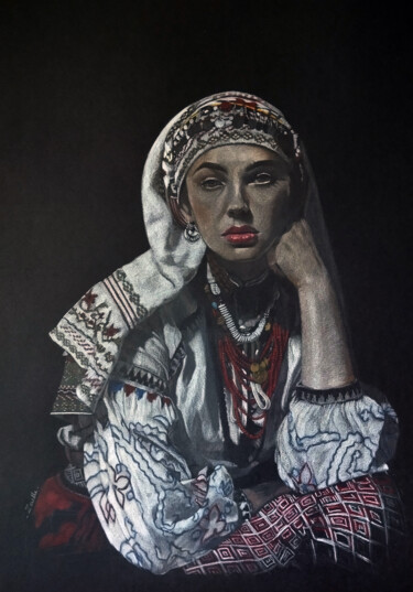 Disegno intitolato "Ukrainienne 2" da Elsa Ducourret (Zaelle), Opera d'arte originale, Cera