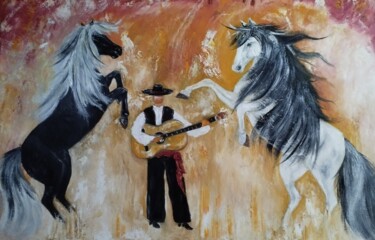 Картина под названием "spectacle de chevea…" - Raphael Marras, Подлинное произведение искусства, Масло Установлен на Деревян…