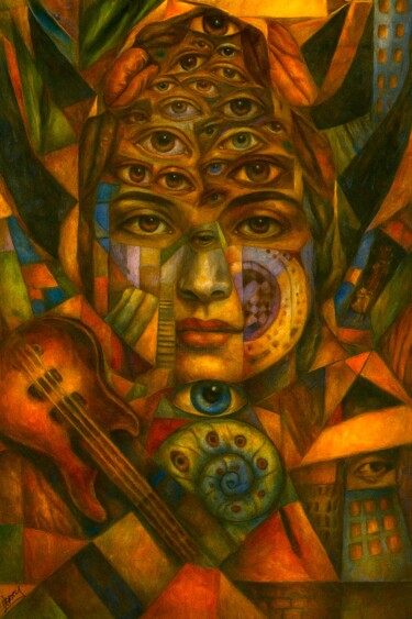 Painting titled "A Head Full of Cele…" by Spencer Derry, Original Artwork, AI generated image