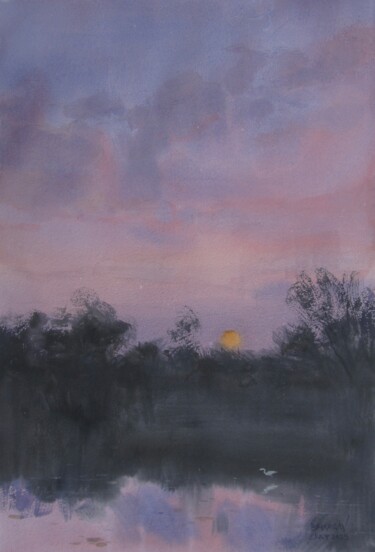 Painting titled "Twilight Silence" by Bhargavkumar Kulkarni, Original Artwork, Watercolor