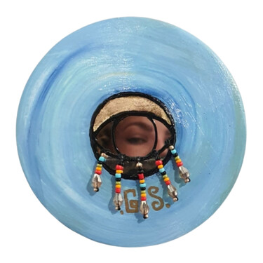 Vishudha Eye of Awareness – Handmade Mixed Media Art 雕塑 标题为“Vishudha Eye of Awa…” 由Galí Sefer, 原创艺术品, 丙烯 安装在木板上