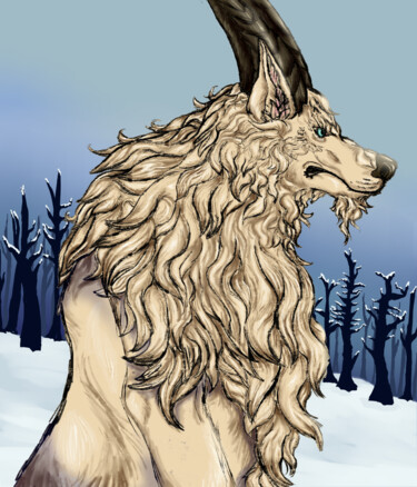 Arte digitale intitolato "Loup-Garou à Cornes" da Camille Girard, Opera d'arte originale, Pittura digitale