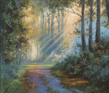 Schilderij getiteld "Golden Path" door Nurgaliy Abdigaliyev, Origineel Kunstwerk, Olie