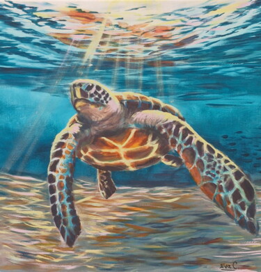 Картина под названием "Tortue 3" - Eva Andre, Подлинное произведение искусства, Акрил Установлен на Деревянная рама для носи…
