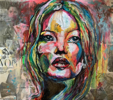 Collages getiteld "Icon of Style. Kate…" door Artseeker Artists, Origineel Kunstwerk, Acryl Gemonteerd op Frame voor houten…