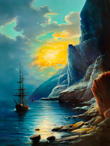 Pittura intitolato "Serene Ship Adventu…" da Nurgaliy Abdigaliyev, Opera d'arte originale, Olio