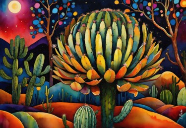 Картина под названием "Cactus 25" - L.Roche, Подлинное произведение искусства, Акрил Установлен на Другая жесткая панель