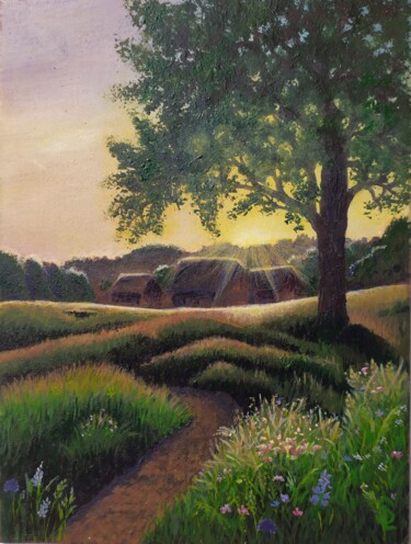 July sunset Malarstwo zatytułowany „July sunset” autorstwa Lana Vereshchagina, Oryginalna praca, Akryl Zamontowany na Inny sztywny panel