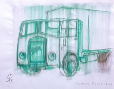 Disegno intitolato "Foden Flat 1949." da Götz Wiedenroth, Opera d'arte originale, Matite colorate