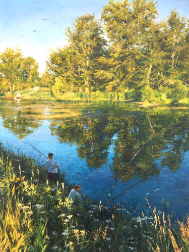Fishing by Water 绘画 标题为“Fishing by Water” 由Nurgaliy Abdigaliyev, 原创艺术品, 油