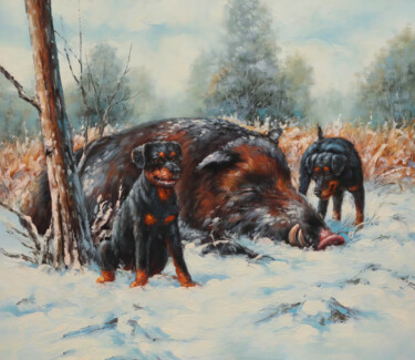 绘画 标题为“Winter Boar with Ro…” 由Nurgaliy Abdigaliyev, 原创艺术品, 油