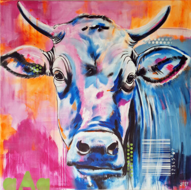 绘画 标题为“COW CODED #14” 由Stefanie Rogge, 原创艺术品, 丙烯 安装在木质担架架上