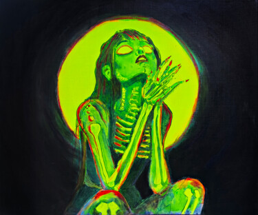 Neon Skeleton Girl in Green Light 绘画 标题为“Neon Skeleton Girl…” 由Rimma Mantika, 原创艺术品, 丙烯