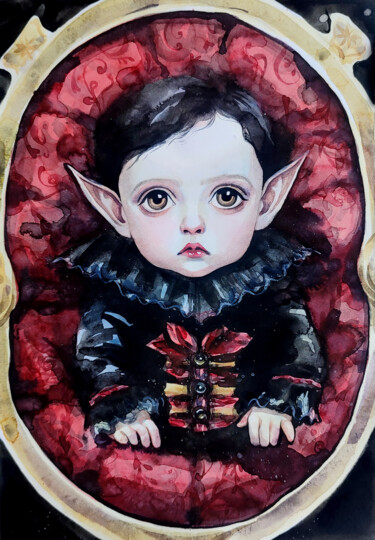 "The first tooth ... with a fang" 绘画 标题为“"The first tooth ..…” 由Leyla Zhunus, 原创艺术品, 水彩