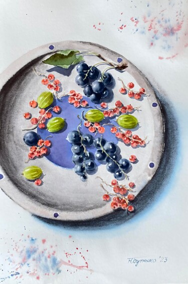 绘画 标题为“Plate with berries,…” 由Natalia Butenko, 原创艺术品, 水彩
