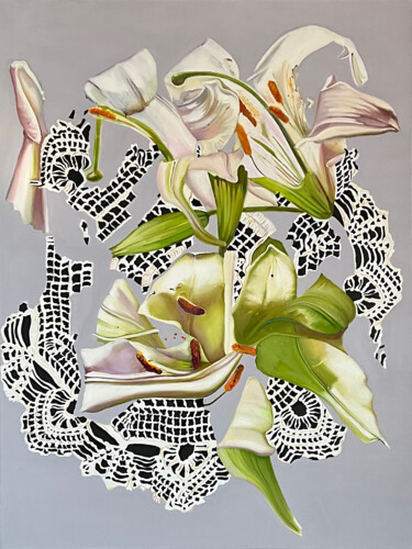 Lilies on Lace. Fragment. 绘画 标题为“Lilies on Lace. Fra…” 由Natalia Lugovska, 原创艺术品, 油
